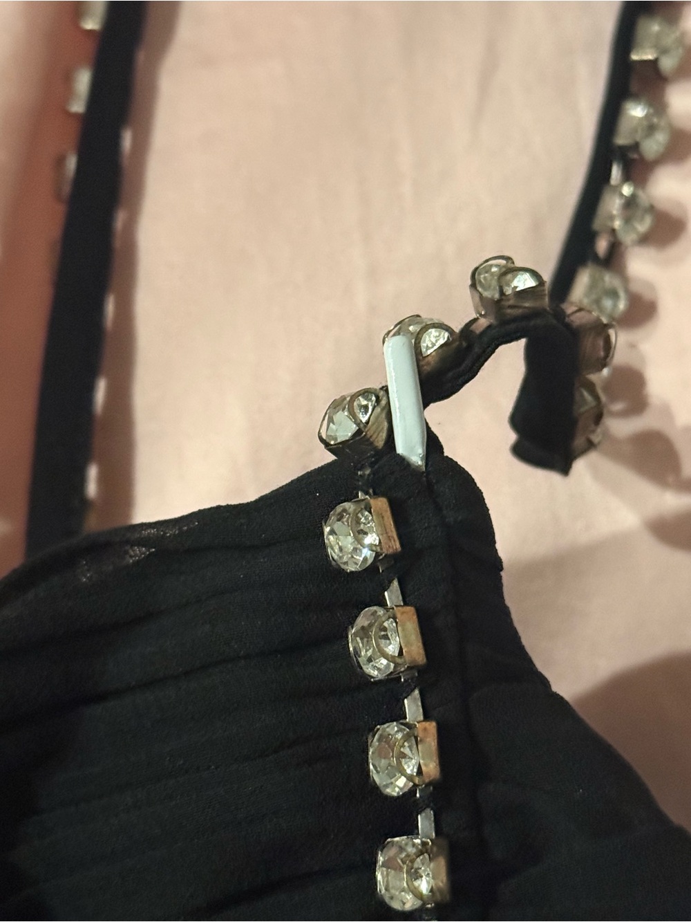 Self-Portrait Black Tiered Pleated Midi Dress with Crystal-Trim Straps - Picture 6 of 7